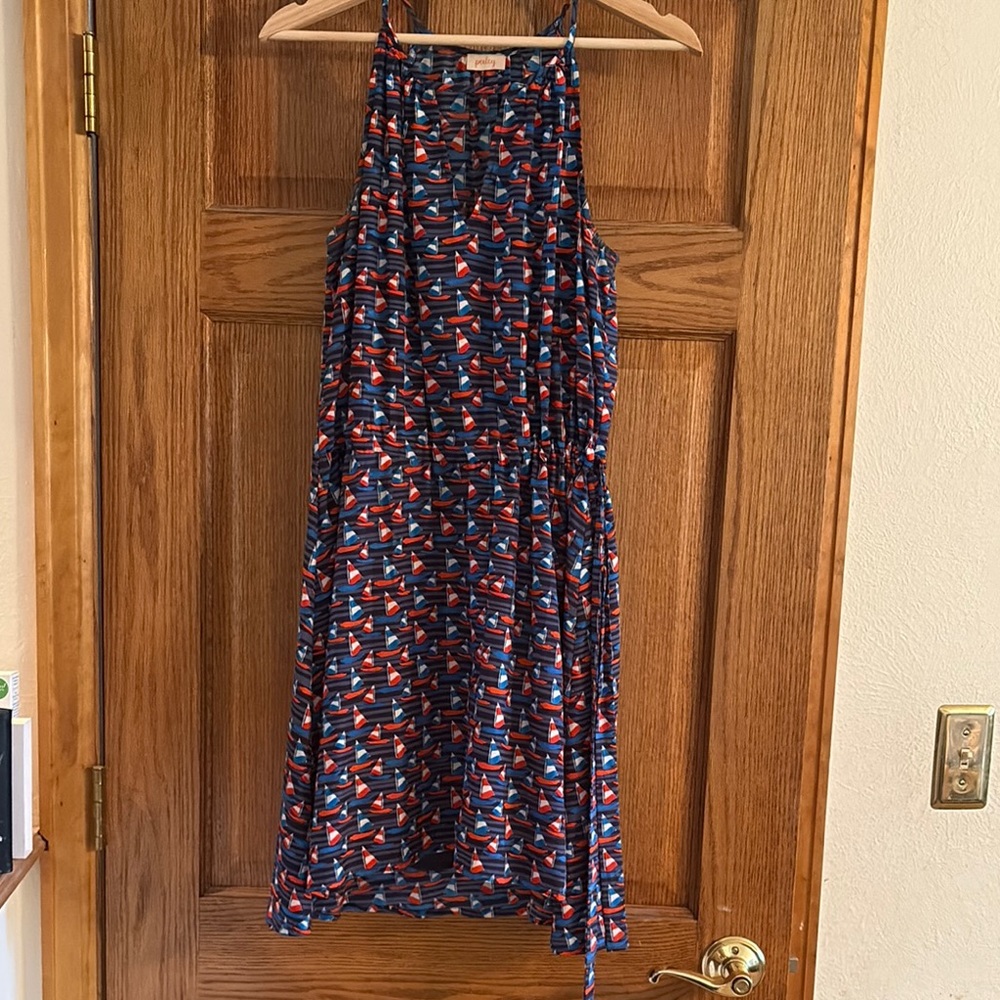 Pixley Navy and Red Patterned Midi Dress